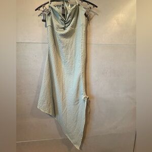 Elegant Green Cream Draped Women's Dress
